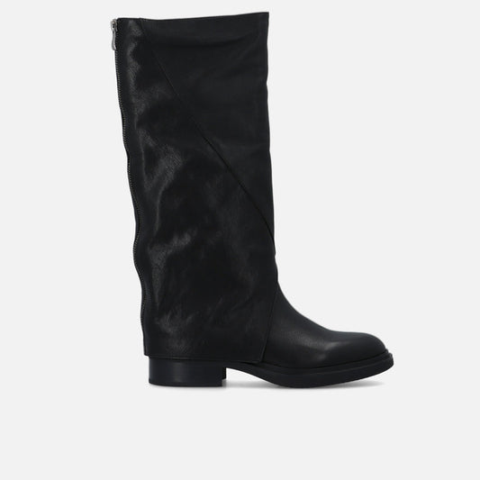 Bruno Premi - High leather boot with cuff and decorative zip on the back